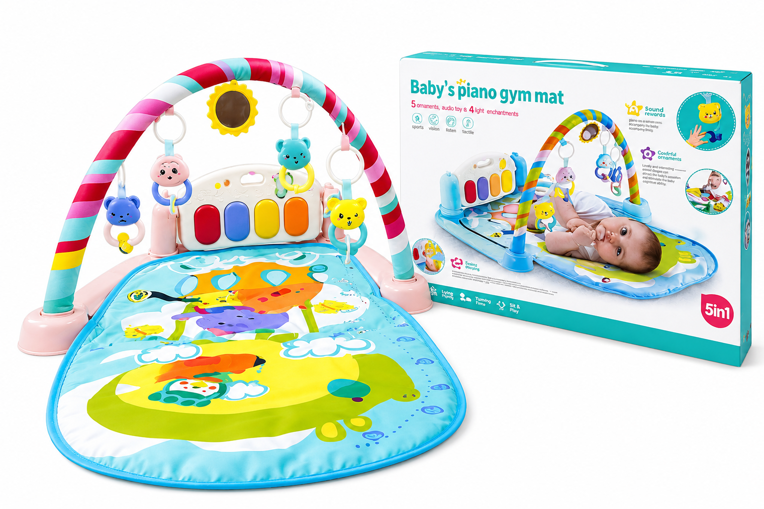5-in-1 Baby Piano Play Gym Mat with Musical Keyboard