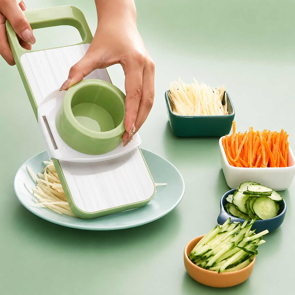 Stainless Steel Adjustable Mandoline Vegetable Slicer with Safety Hand Guard